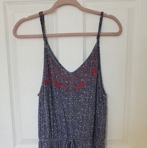 Knox Rose Boho Floral Embroidered Spaghetti Strap Midi Dress Drawstring Waist L